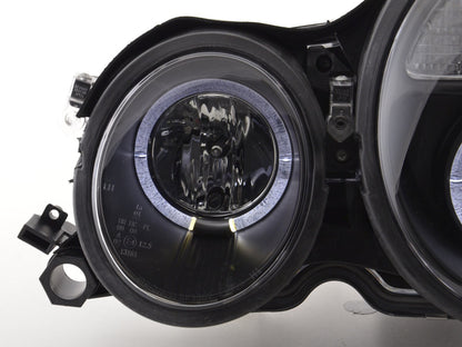 Scheinwerfer Set Angel Eyes Mercedes E-Klasse Typ W210  99-01 schwarz für Rechtslenker