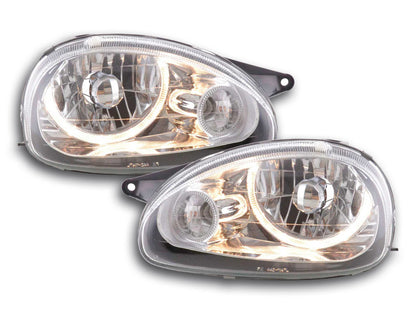 Scheinwerfer Set Angel Eyes Opel Corsa B Bj. 93-00 chrom für Rechtslenker