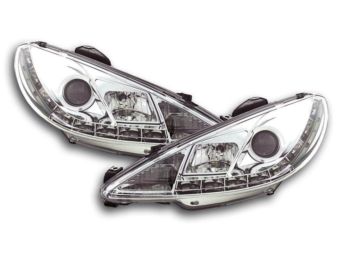 Scheinwerfer Set Daylight LED TFL-Optik Peugeot 206 Bj. 98- chrom