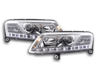Scheinwerfer Set Daylight LED TFL-Optik Audi A6 Typ 4F Bj. 04-08 chrom für Rechtslenker