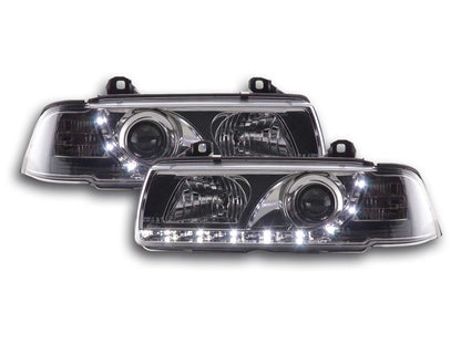 Scheinwerfer Set Daylight LED TFL-Optik BMW 3er Coupe, Cabrio Typ E36 Bj. 92-98 chrom