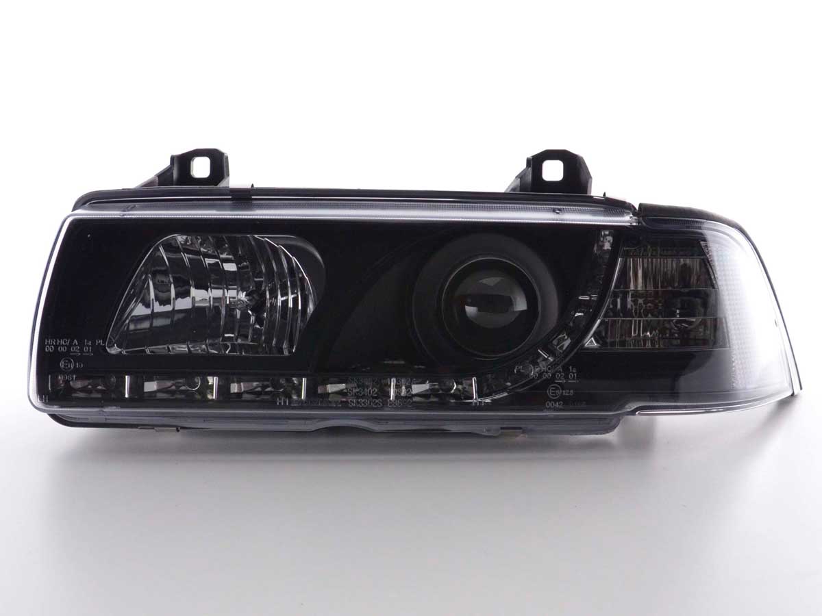 Scheinwerfer Set Daylight LED TFL-Optik BMW 3er Coupe, Cabrio Typ E36 Bj. 92-98 schwarz