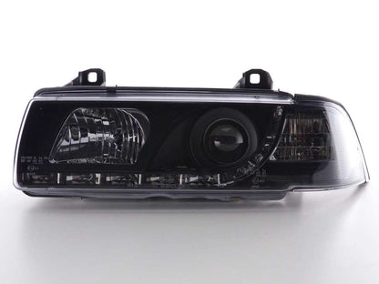 Scheinwerfer Set Daylight LED TFL-Optik BMW 3er Coupe, Cabrio Typ E36 Bj. 92-98 schwarz