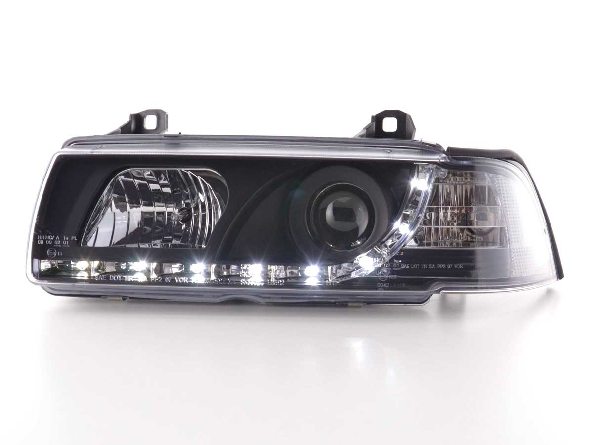 Scheinwerfer Set Daylight LED TFL-Optik BMW 3er Limo Typ E36 Bj. 92-98 schwarz