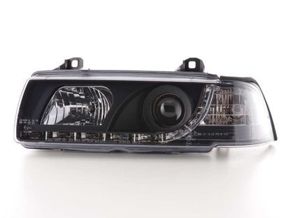 Scheinwerfer Set Daylight LED TFL-Optik BMW 3er Limo Typ E36 Bj. 92-98 schwarz