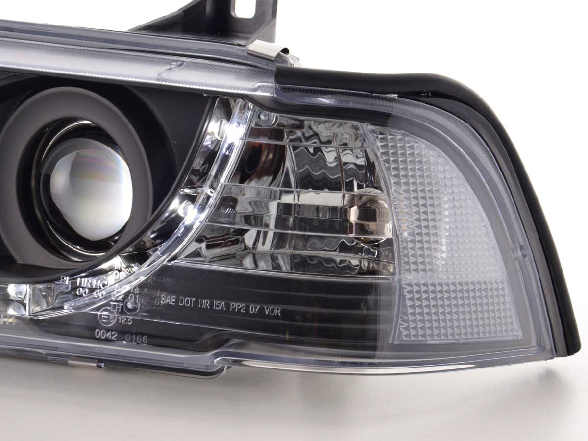 Scheinwerfer Set Daylight LED TFL-Optik BMW 3er Limo Typ E36 Bj. 92-98 schwarz