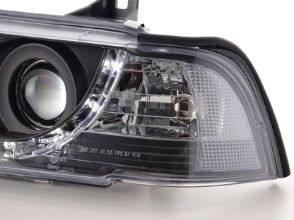 Scheinwerfer Set Daylight LED TFL-Optik BMW 3er Limo Typ E36 Bj. 92-98 schwarz