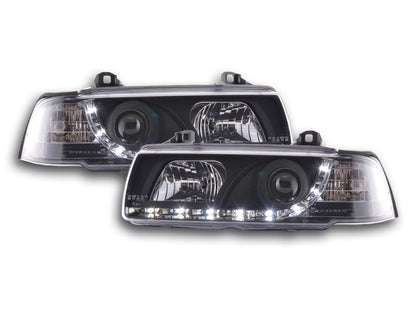 Scheinwerfer Set Daylight LED TFL-Optik BMW 3er Limo Typ E36 Bj. 92-98 schwarz