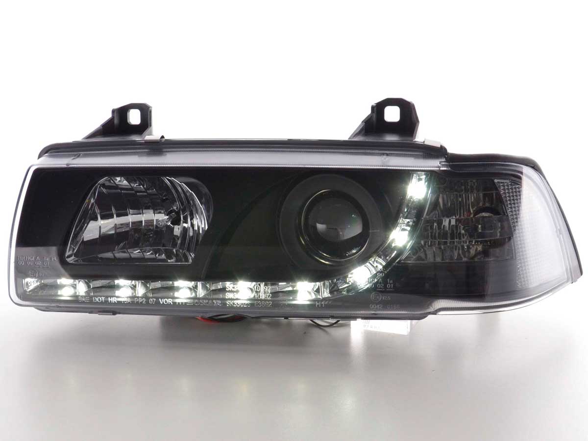Scheinwerfer Set Daylight LED Tagfahrlicht BMW 3er E36 Limo/Touring schwarz für Rechtslenker