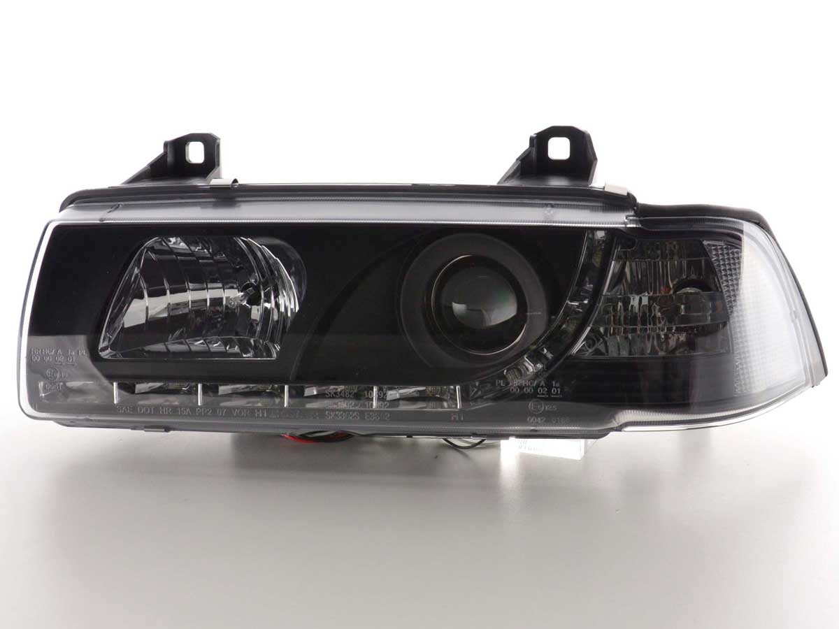 Scheinwerfer Set Daylight LED Tagfahrlicht BMW 3er E36 Limo/Touring schwarz für Rechtslenker