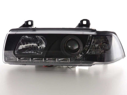Scheinwerfer Set Daylight LED Tagfahrlicht BMW 3er E36 Limo/Touring schwarz für Rechtslenker