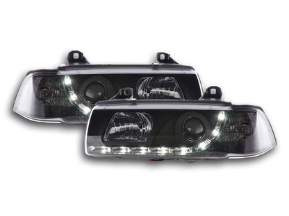 Scheinwerfer Set Daylight LED Tagfahrlicht BMW 3er E36 Limo/Touring schwarz für Rechtslenker