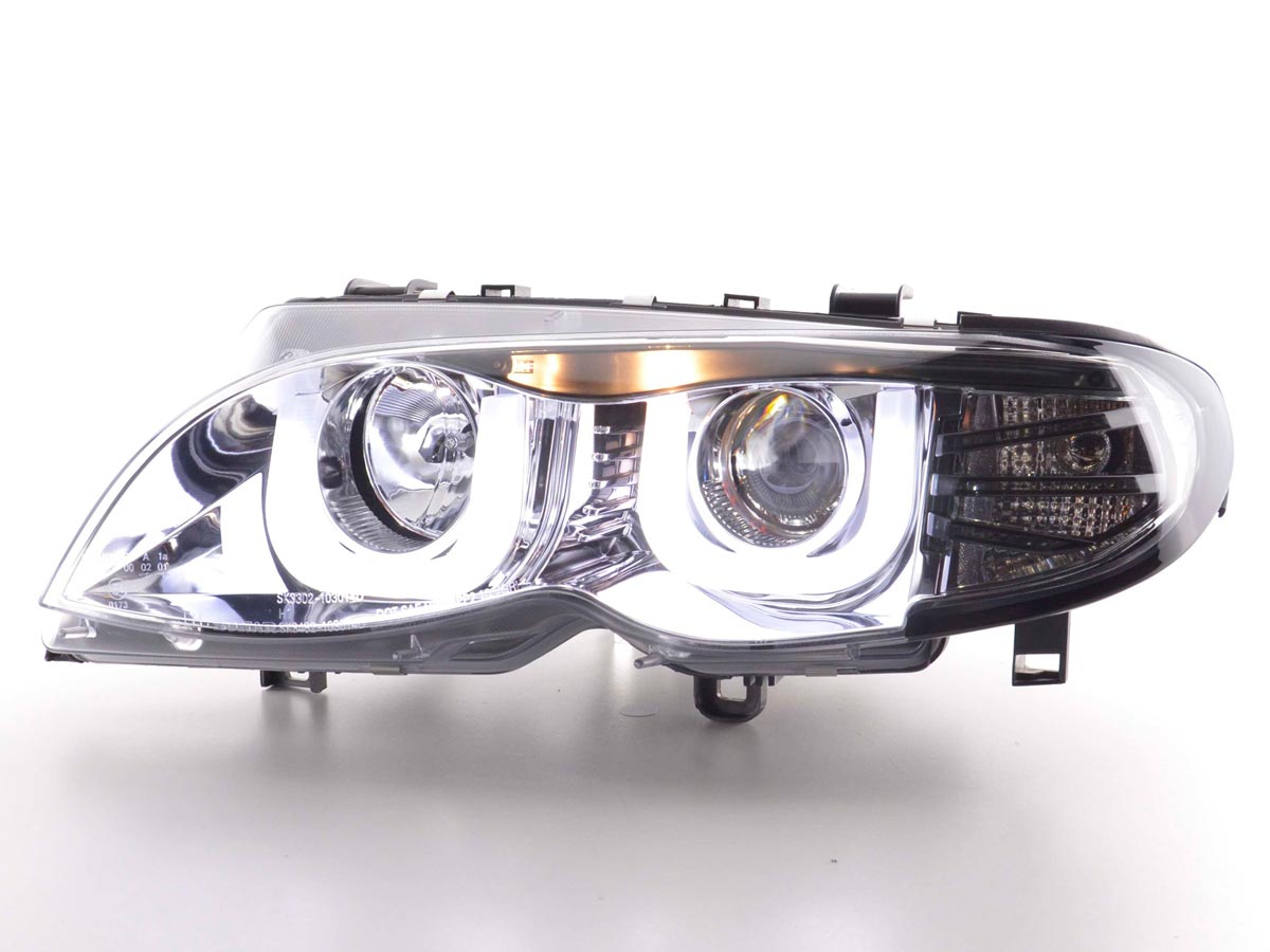 Scheinwerfer Set Daylight LED TFL-Optik BMW 3er E46 Limo/Touring Bj. 02-05 chrom für Rechtslenker