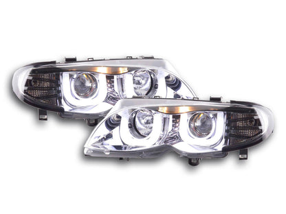 Scheinwerfer Set Daylight LED TFL-Optik BMW 3er E46 Limo/Touring Bj. 02-05 chrom für Rechtslenker