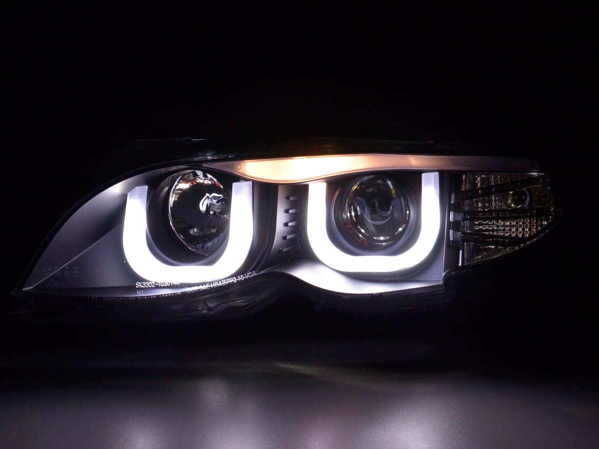 Scheinwerfer Set Daylight LED TFL-Optik BMW 3er E46 Limo/Touring Bj. 02-05 schwarz für Rechtslenker