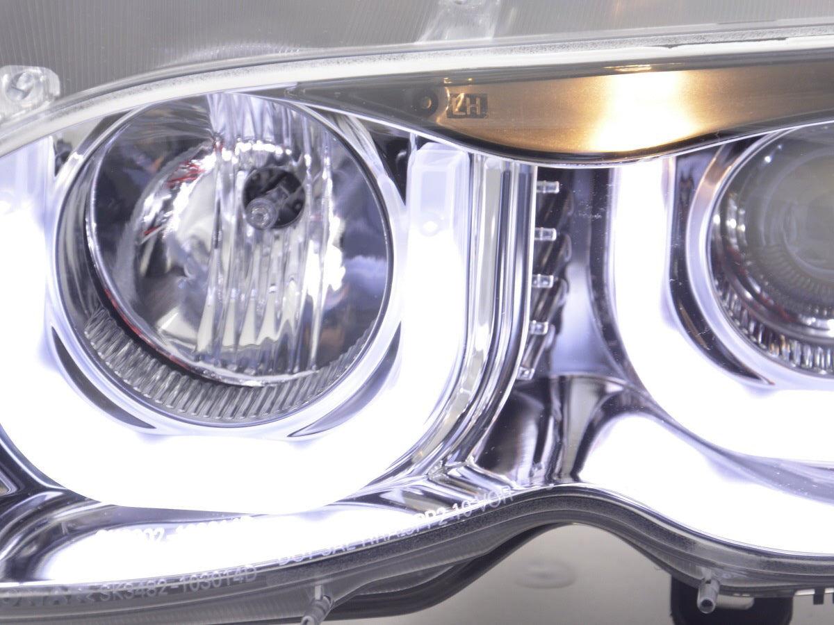 Scheinwerfer Set Angel Eyes BMW 3er E46 Limo/Touring  02-05 chrom für Rechtslenker