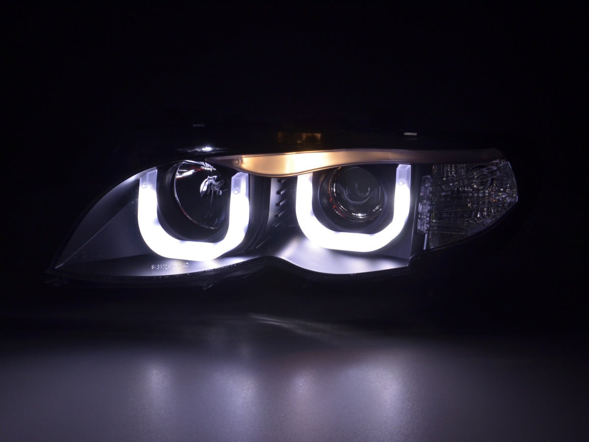 Scheinwerfer Set Angel Eyes BMW 3er E46 Limo/Touring  02-05 schwarz für Rechtslenker