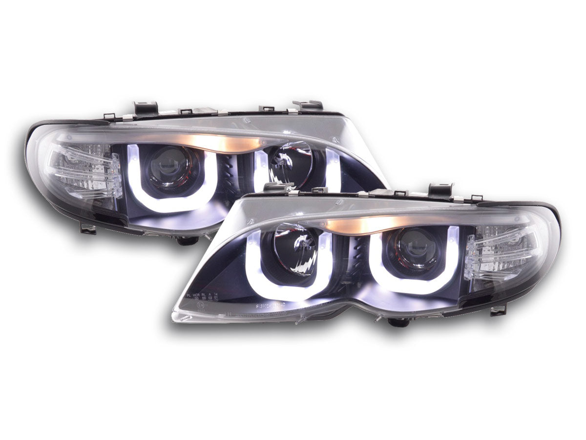 Scheinwerfer Set Angel Eyes BMW 3er E46 Limo/Touring  02-05 schwarz für Rechtslenker