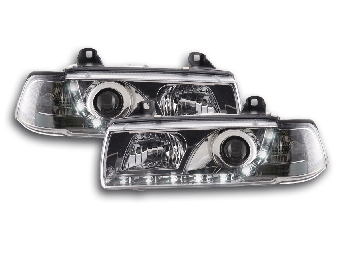 Scheinwerfer Set Daylight LED Tagfahrlicht BMW 3er E36 Coupe, Cabrio Bj. 92-99 chrom