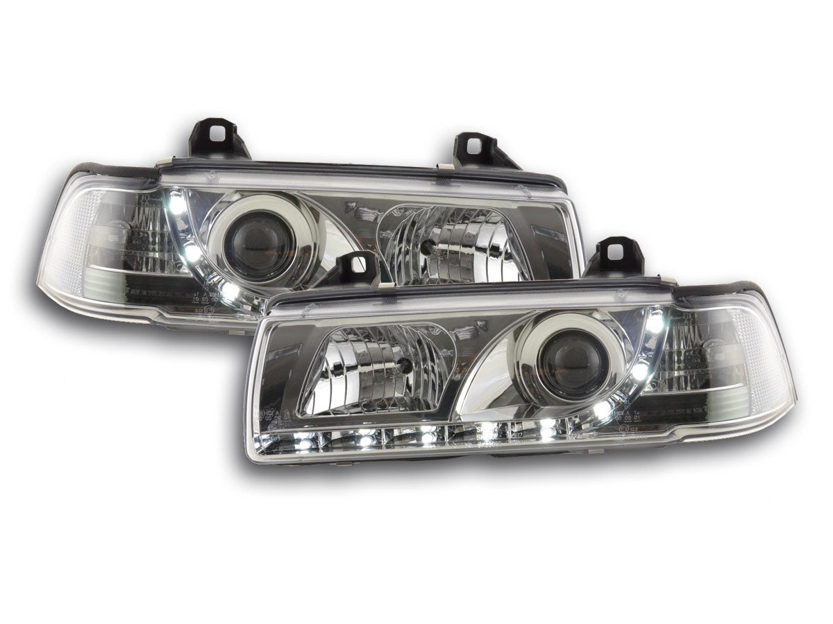 Scheinwerfer Set Daylight LED Tagfahrlicht BMW 3er E36 Limousine Bj. 92-98 chrom