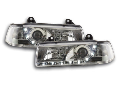 Scheinwerfer Set Daylight LED Tagfahrlicht BMW 3er E36 Limousine Bj. 92-98 chrom