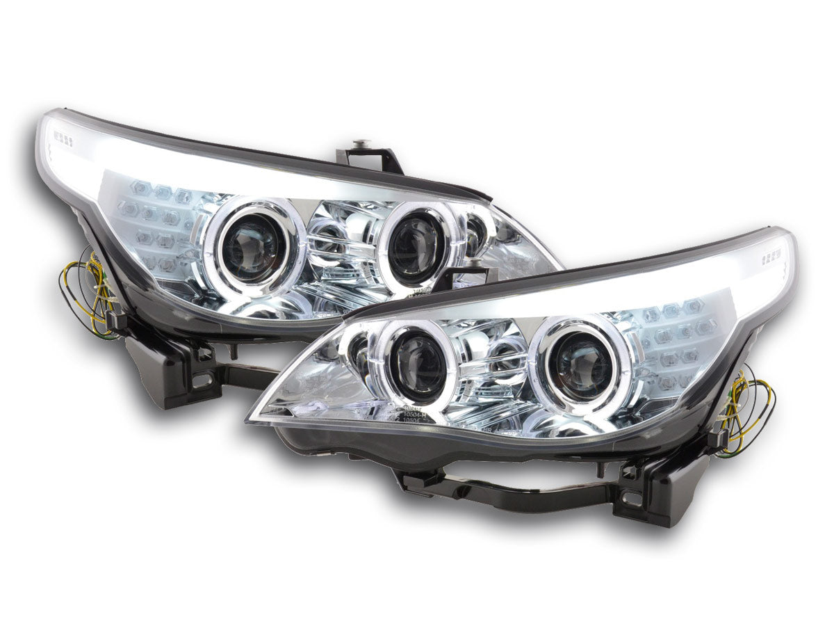 Scheinwerfer Set Xenon Angel Eyes LED BMW 5er E60/E61 Bj. 03-04 chrom für Rechtslenker