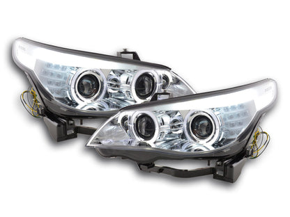 Scheinwerfer Set Xenon Angel Eyes LED BMW 5er E60/E61 Bj. 03-04 chrom für Rechtslenker