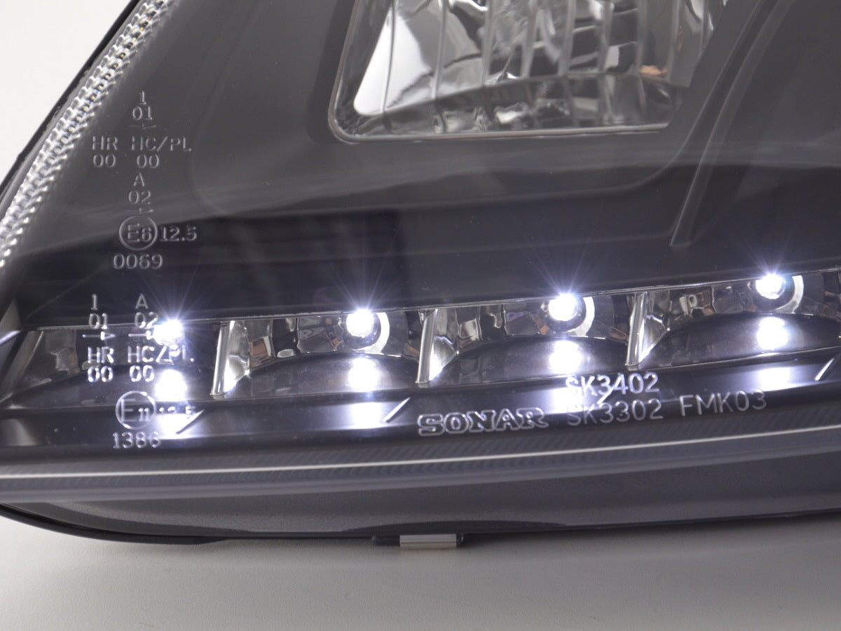 Scheinwerfer Set Daylight LED TFL-Optik Ford Fiesta Typ MK6 Bj. 03-07 schwarz