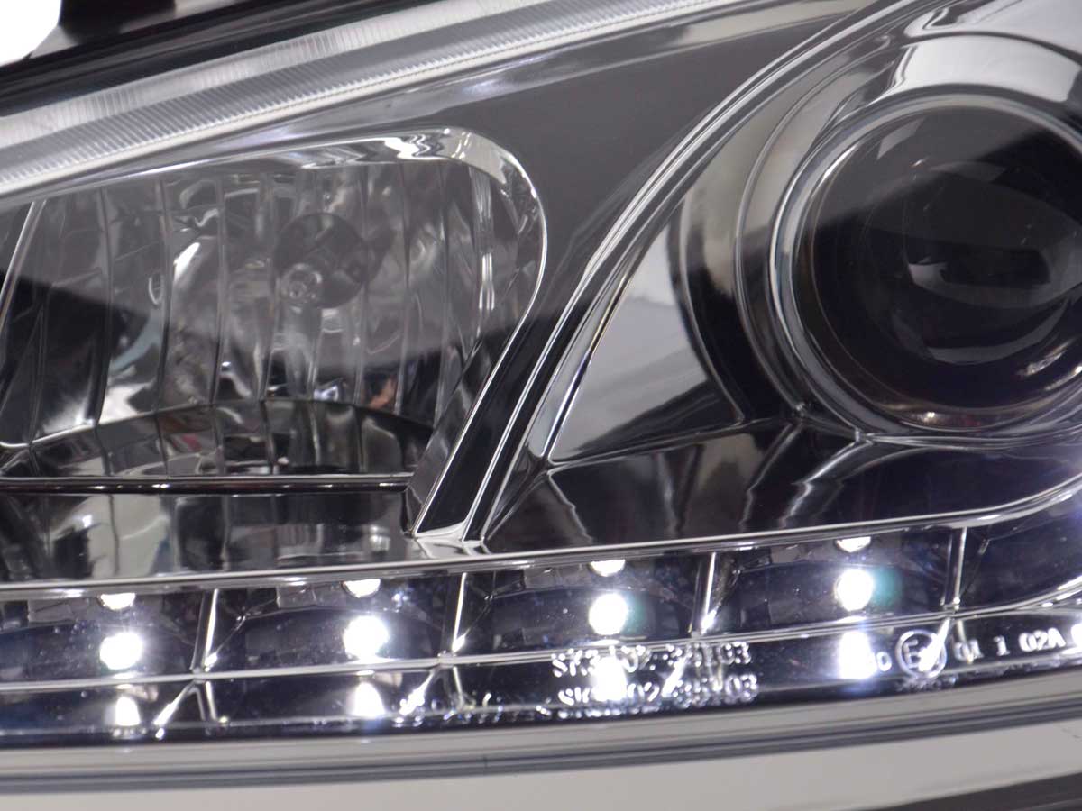 Scheinwerfer Set Daylight LED TFL-Optik Ford Fiesta Typ MK6 Bj. 03-07 chrom