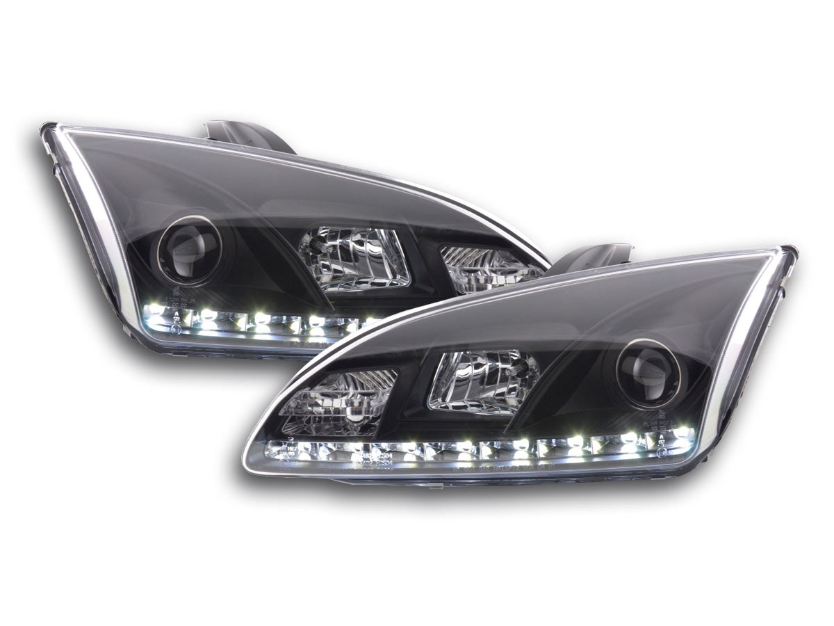 Scheinwerfer Set Daylight LED TFL-Optik Ford Focus 4/5-trg. Bj. 05-08  schwarz für Rechtslenker