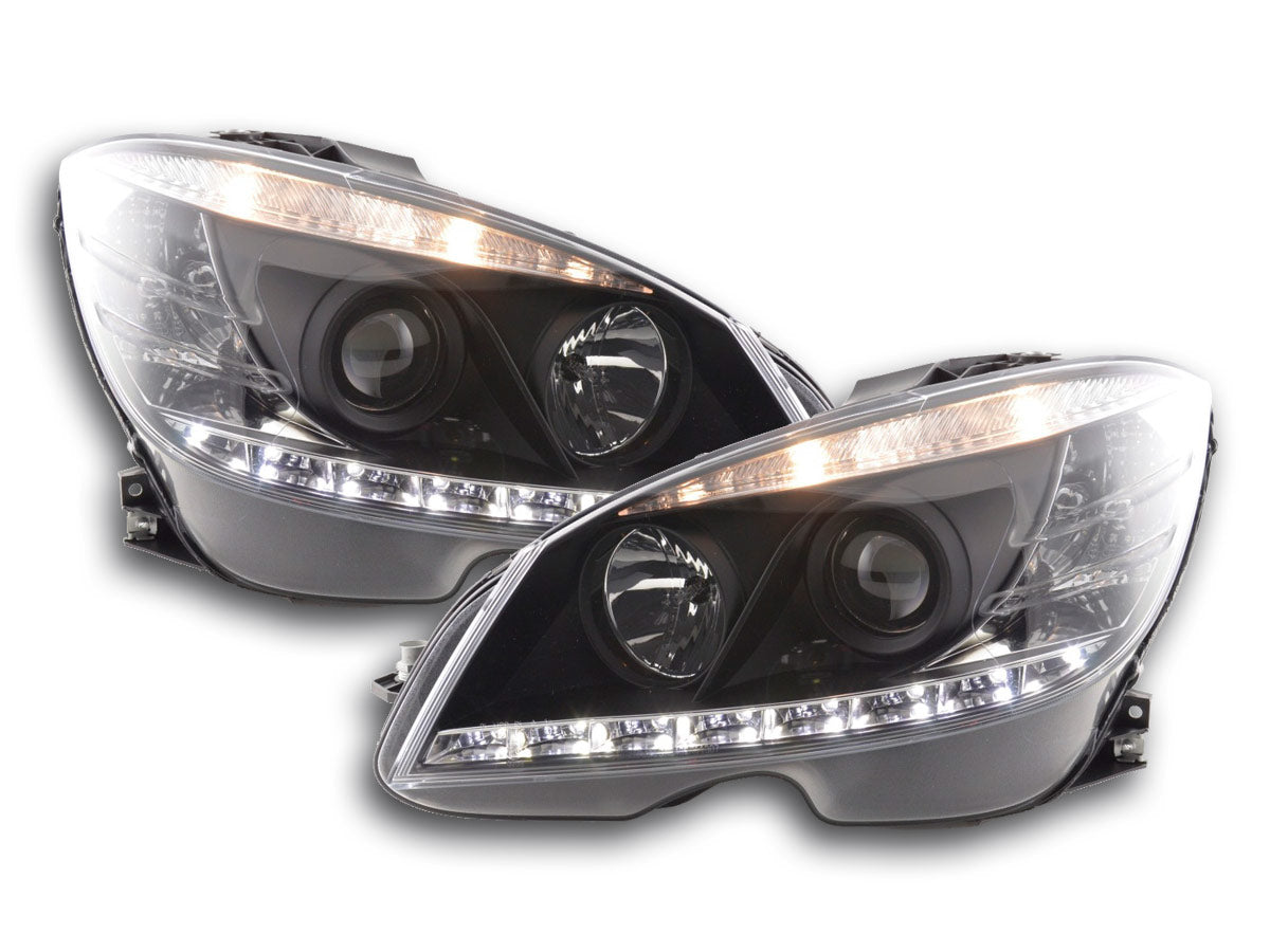 Scheinwerfer Set Daylight LED TFL-Optik Mercedes C-Klasse W204  07-10 schwarz