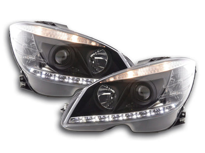 Scheinwerfer Set Daylight LED TFL-Optik Mercedes C-Klasse W204  07-10 schwarz