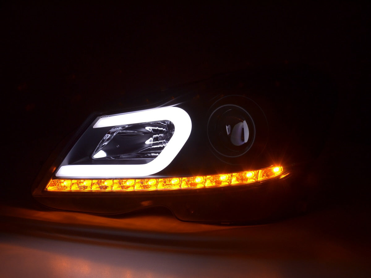 Scheinwerfer Set Daylight LED TFL-Optik Mercedes C-Klasse W204 Bj. 11-14 schwarz