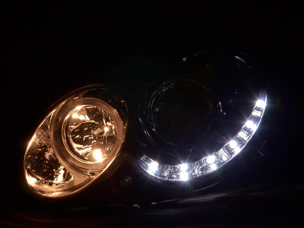Scheinwerfer Set Daylight LED TFL-Optik Mercedes CLK Typ W209  04-09 chrom