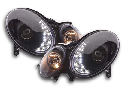 Scheinwerfer Set Daylight LED TFL-Optik Mercedes E-Klasse Typ W211 Bj. 02-06 schwarz