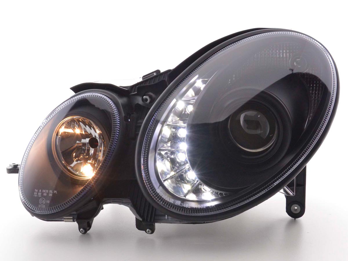 Scheinwerfer Set Daylight LED TFL-Optik Mercedes E-Klasse Typ W211 Bj. 06-08 schwarz