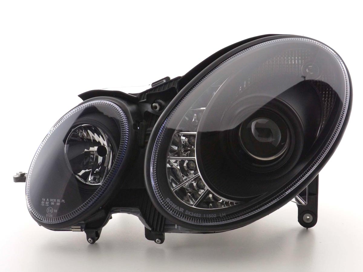 Scheinwerfer Set Daylight LED TFL-Optik Mercedes E-Klasse Typ W211 Bj. 06-08 schwarz