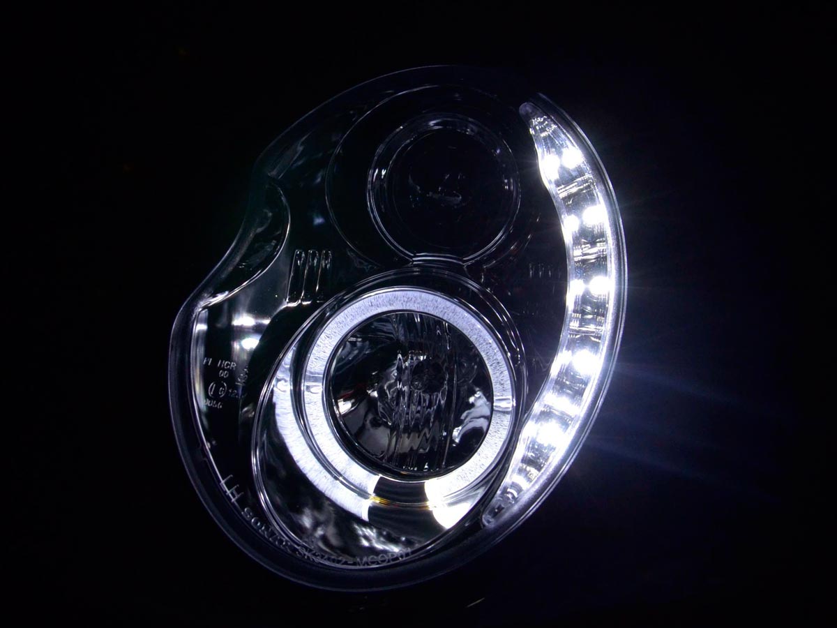 Scheinwerfer Set Daylight LED TFL-Optik Mini Cooper Typ R50 Bj. 01-06 chrom