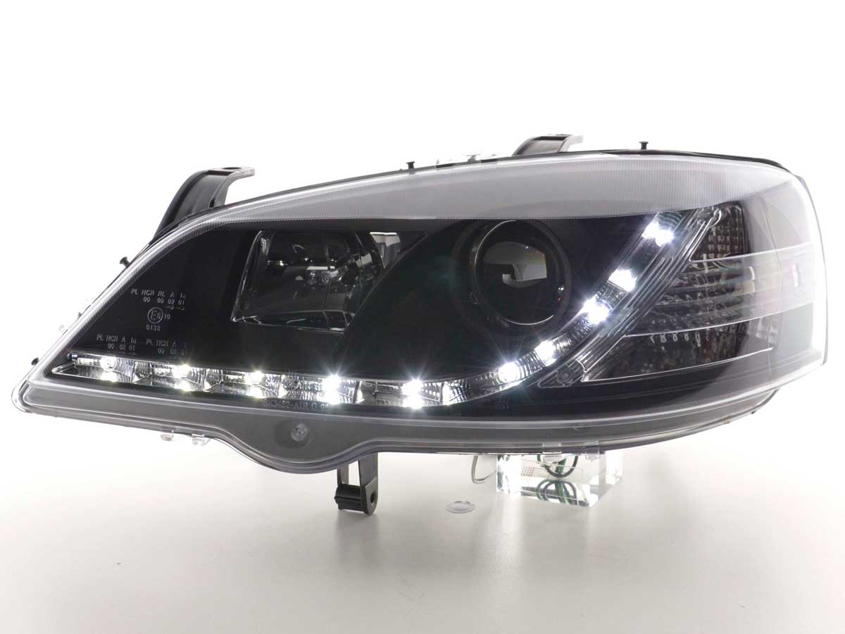 Scheinwerfer Set Daylight LED TFL-Optik Opel Astra G  98-03 schwarz