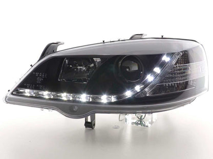 Scheinwerfer Set Daylight LED TFL-Optik Opel Astra G  98-03 schwarz