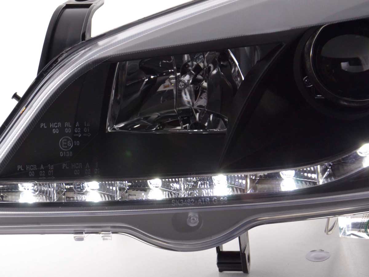 Scheinwerfer Set Daylight LED TFL-Optik Opel Astra G  98-03 schwarz