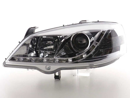 Scheinwerfer Set Daylight LED Tagfahrlicht Opel Astra G Bj. 98-03 chrom