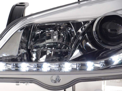 Scheinwerfer Set Daylight LED Tagfahrlicht Opel Astra G Bj. 98-03 chrom