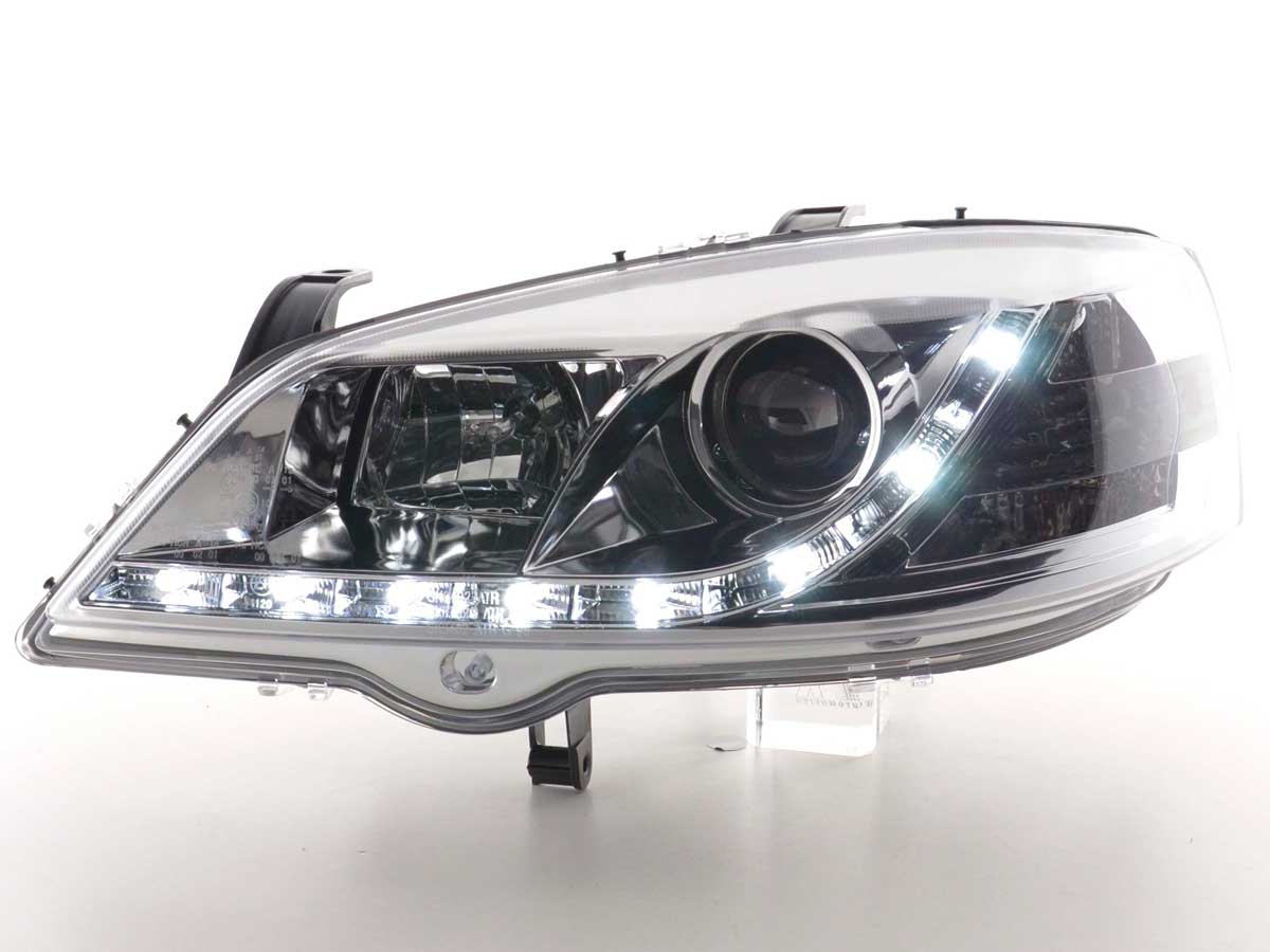 Scheinwerfer Set Daylight LED Tagfahrlicht Opel Astra G Bj. 98-03 chrom