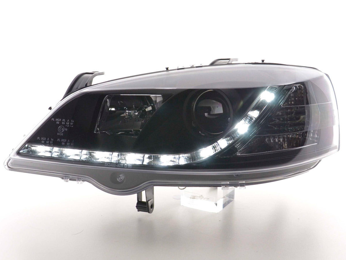 Scheinwerfer Set Daylight LED Tagfahrlicht Opel Astra G Bj. 98-03 schwarz