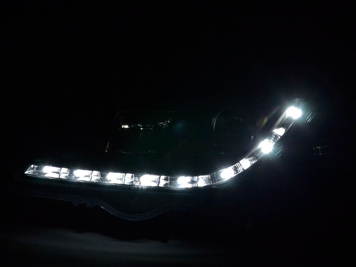 Scheinwerfer Set Daylight LED Tagfahrlicht Opel Astra G Bj. 98-03 schwarz