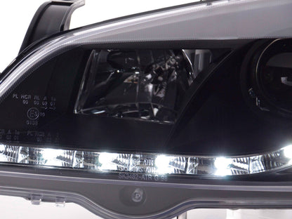 Scheinwerfer Set Daylight LED Tagfahrlicht Opel Astra G Bj. 98-03 schwarz