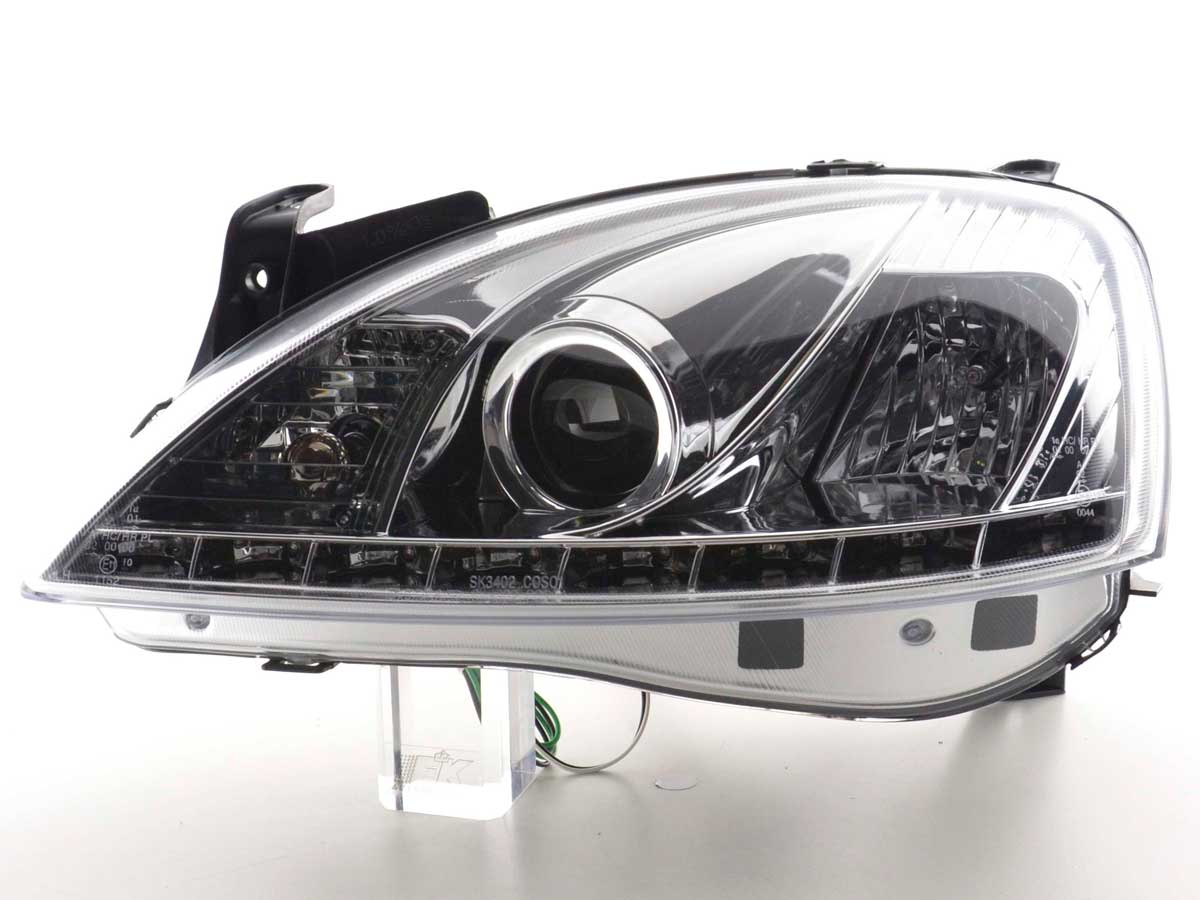 Scheinwerfer Set Daylight LED TFL-Optik Opel Corsa C Bj. 01-06 chrom