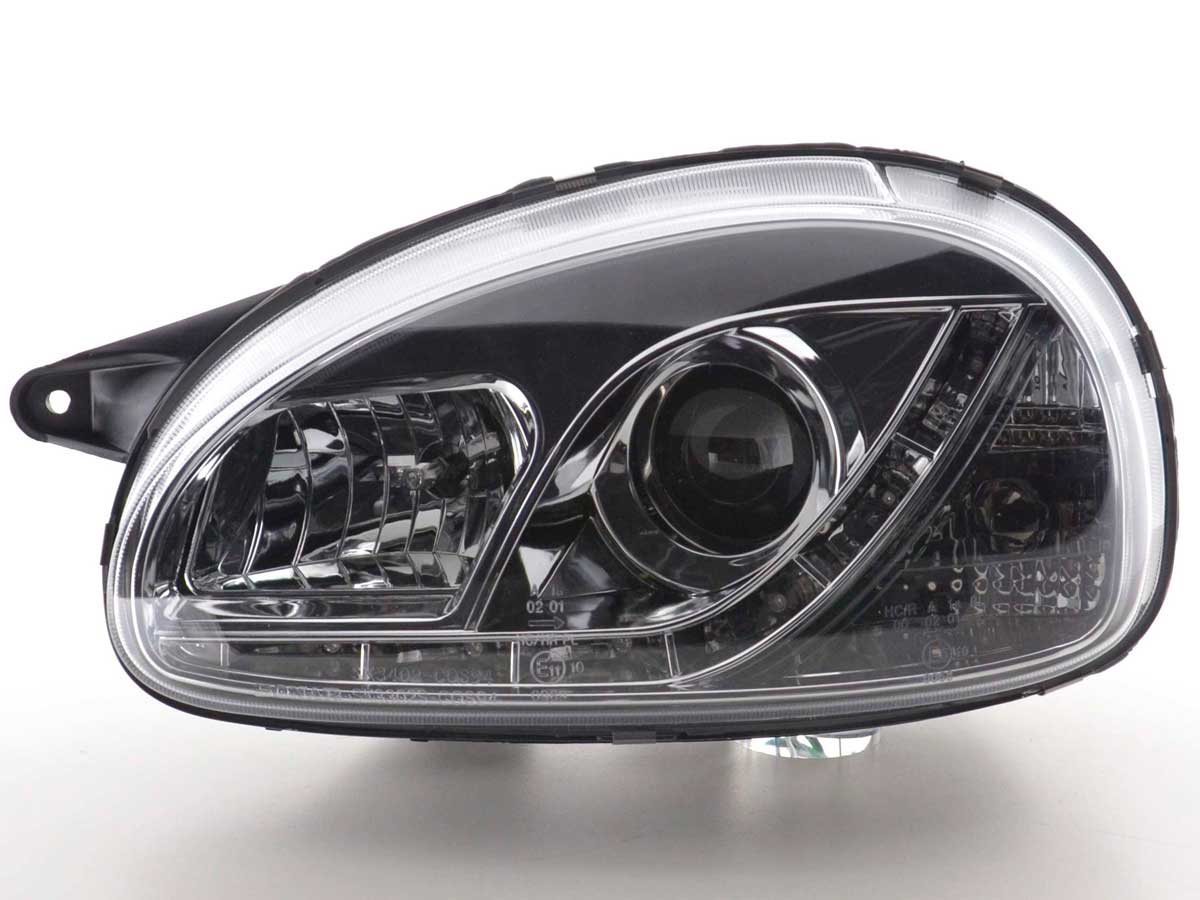 Scheinwerfer Set Daylight LED TFL-Optik Opel Corsa B Bj. 94-00 chrom