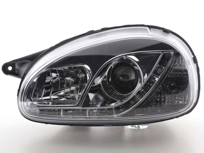 Scheinwerfer Set Daylight LED TFL-Optik Opel Corsa B Bj. 94-00 chrom